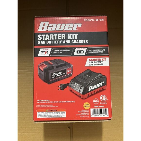 *NEW* BAUER 20V 5 Ah Lithium-Ion Battery & Charger Kit, 1907C-B-SK, 71272 - Picture 1 of 5